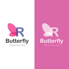 initial letter r butterfly logo and icon vector illustration design template