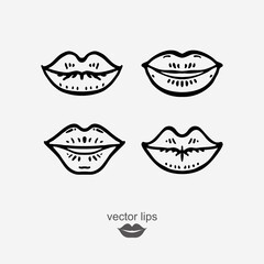 Vector lips. Four different shapes of female lips. Set of templates for cosmetology, etc.
