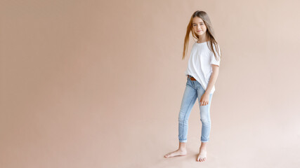 portrait of a girl on a beige background