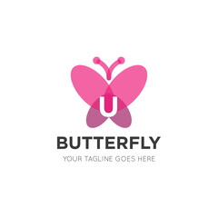 initial letter u butterfly logo and icon vector illustration design template