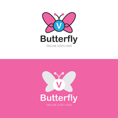 initial letter v butterfly logo and icon vector illustration design template
