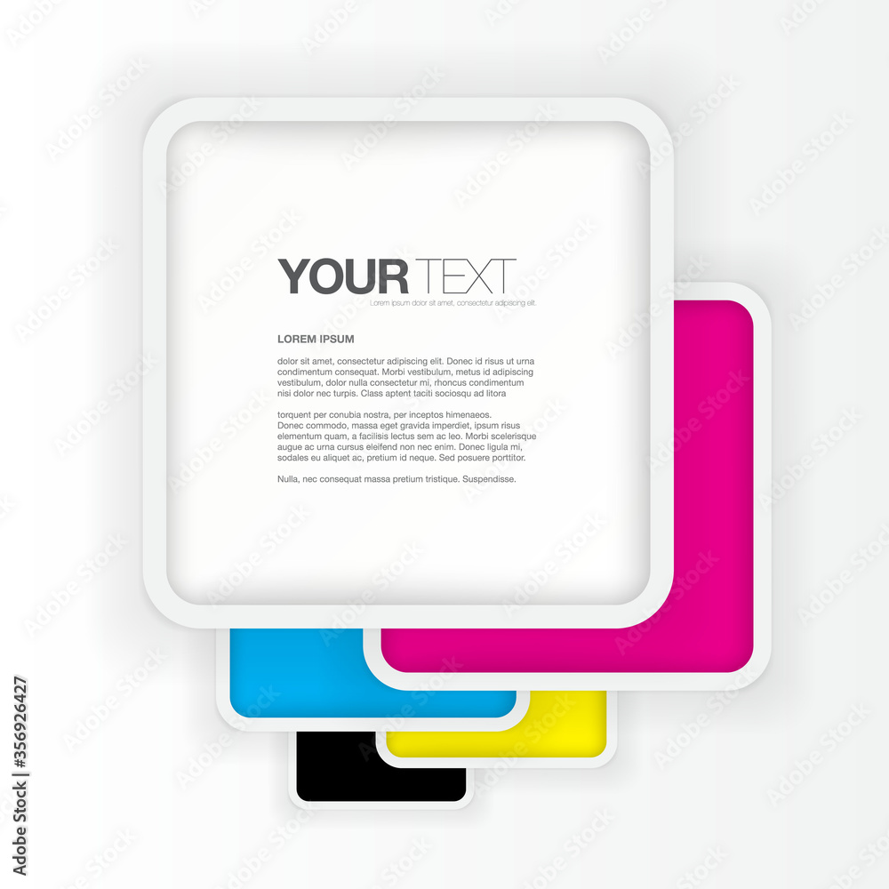 Poster abstract cmyk color rounded squares text box design eps 10 stock vector illustration