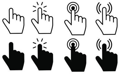 Pointer cursor сomputer mouse vector icon set. Clicking cursor illustration sign collection. 
pointing hand clicks symbols. Click cursor design.
