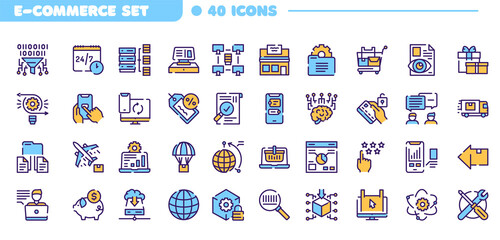 Vector color linear icon set of e-commerce