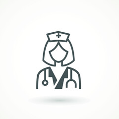 Nurse, Sister Icon. Nurse Icon - Vector Medical Assistant with Stethoscope and Cap for Health Care Services in Glyph Pictogram illustration
