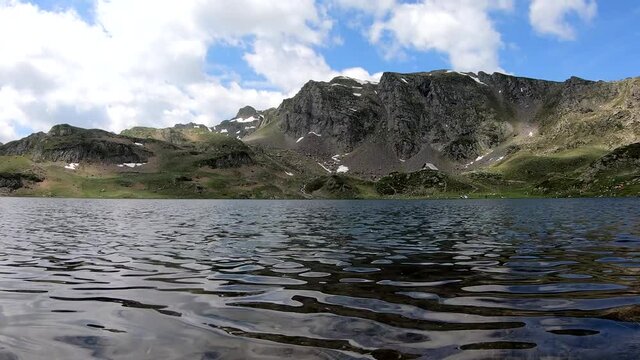 Lake Gentau in French Pyrenees. Mountains, valley, laggon.