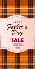Happy Fathers Day sale banner with flannel shirt effect, vector illustration for online business and marketing