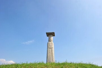 Fototapeta na wymiar Godori Stone Standing Buddha is Korean Treasure No.46 in Donggodo-ri, Geumma-myeon, Iksan-si, South Korea.
