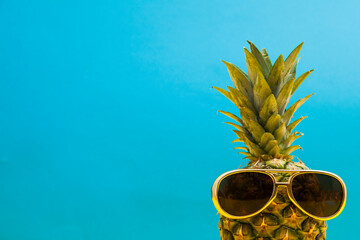 Trendy summer pineapple wearing retro style sunglasses
