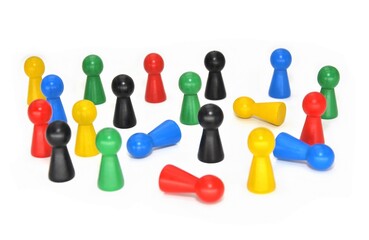 colored wooden pawn game characters