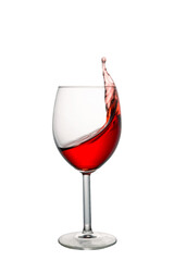 A splash of red wine in a glass on a white background. Healthy wine before dinner