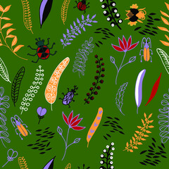 Doodle green seamless pattern in a  cartoon style