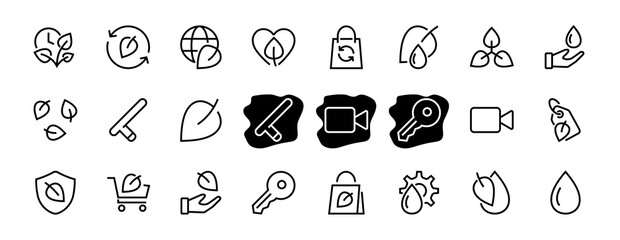 ECOLOGY Vector Line Icons Set, contains icons such as photosynthesis, environmental protection, eco-friendly packaging, growth time, editable stroke, Keep Ecology
