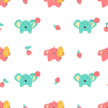 Seamless pattern with cute little elephants. Vector illustration