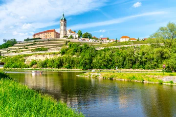 Fotobehang Melnik Castle on the hill above Labe and Vltava River confluence, Czech Republic © pyty