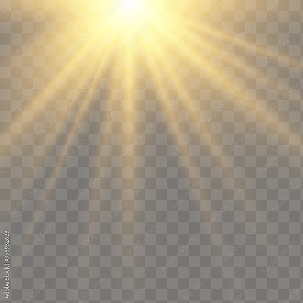 Poster light rays yellow special effect with rays of light and magic sparkles.