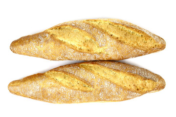 baguette de pain française sur un fond blanc