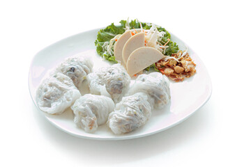 Vietnamese rice cracker with Vietnamese sauce, isolated on white background. With clipping path..