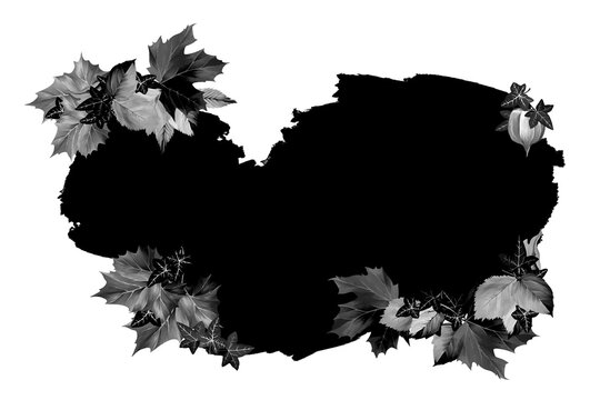 Autumn floral mask. Clip art black and white