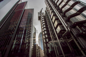 Dystopian metropolis. Film noir gothic style industrial architecture landscape image