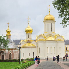 Sergiev Posad, Russia - July 24, 2019: Trinity Cathedral in the Holy Trinity Sergius Lavra. Golden ring of Russia  
