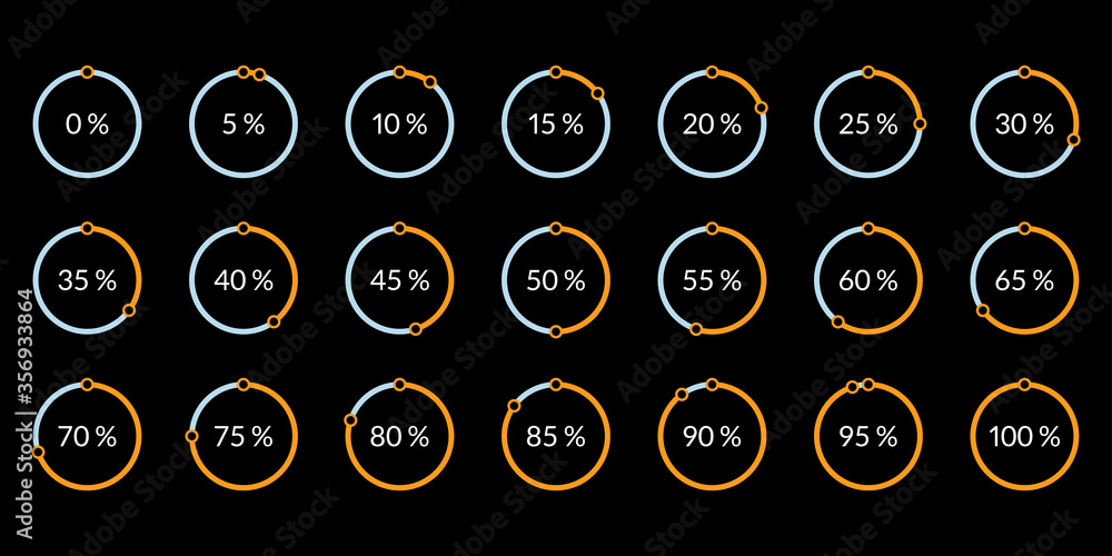 Poster percentage pie chart set. circle percent diagram or chart with progress bar. infographic design temp