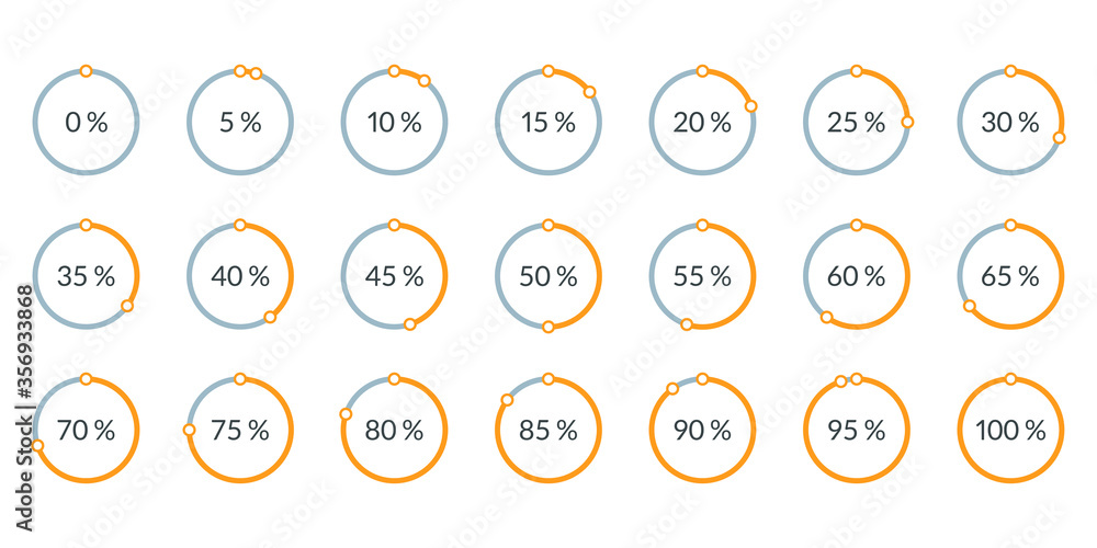 Poster percentage pie chart set. circle percent diagram or chart with progress bar. infographic design temp