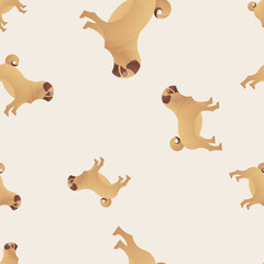 Golden ratio dogs seamless pattern. Golden ratio pug endless texture. Vector pets illustration. Can be used for t-shirt prints, book or album covers. Soft skin color background.