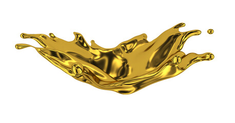 Golden splash 3d rendering