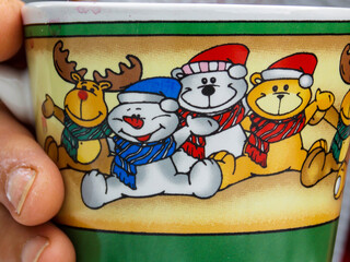 christmas mug closeup bears raindeer