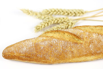 baguette de pain française sur un fond blanc