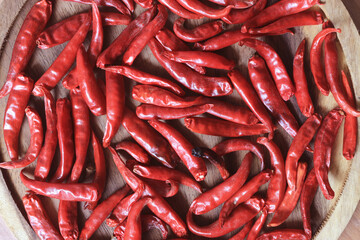 Close-up of dried red hot chilli peppers