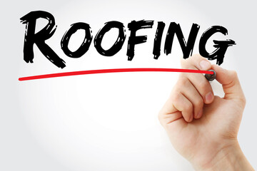 Roofing text with marker, concept background