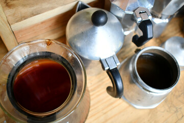 mokapot  coffee at home have beans be back groud