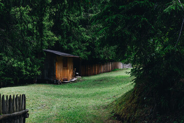 Small wooden house in a deep dark forest
