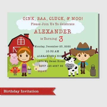 Farm Barnyard Birthday Invitation