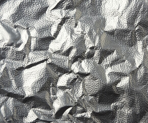 silver texture of crumpled sheet of foil, full frame