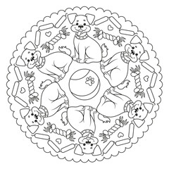Coloring page mandala with a dog.