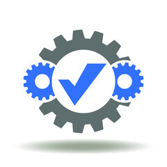 Gear Mechanism Check Mark Icon Vector. Standard Logo. Compliance Symbol. Compliant Web Design Element.
