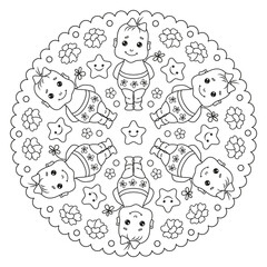 Coloring page mandala with infant toddler.