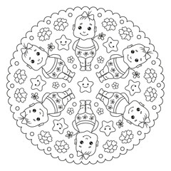 Coloring page mandala with infant toddler.