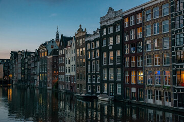 Naklejka premium Row of Traditional old buildings in Amsterdam, Netherlands