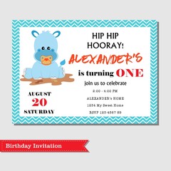 Happy Hippo Boys Birthday Invitation