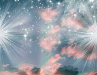 abstract starry mystic spiritual religious angel magic background with rays of light, stars and...