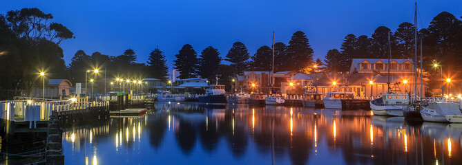 Fototapeta premium Twilight at the marina at Port Fairy, Victoria, Australia.