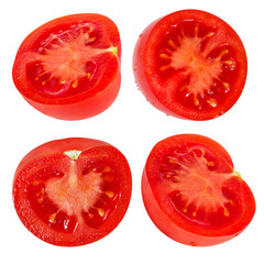 Halved tomato isolated on white background with clipping path