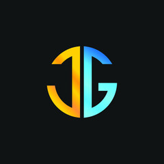 jg initial logo circle shape vector black and gold.