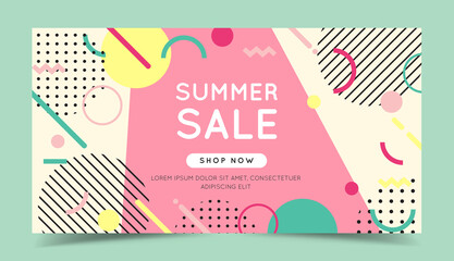 Summer sale banner with trendy abstract geometric shapes. Vector illustration in flat style