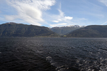 Sognefjord, Norway, Scandinavia. View from the board of Flam - Bergen ferry.
