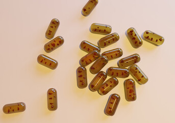 Love pills. realistic heart pills. 3d render